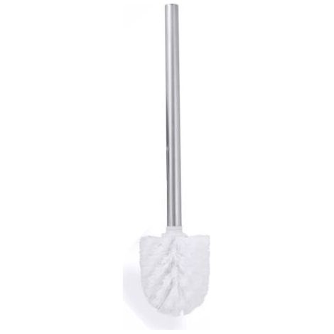 Brosse WC chromée avec long manche en métal antidérapant et poils en plastique résistants, nettoyage en profondeur, effet antiadhésif, durable, 35 cm, blanche (1/5)