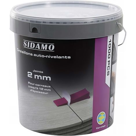 Sidamo – Seau de 1000 croisillons auto-nivelants 2 mm – Pour carreaux de 3 à 12 mm – Joints étroits pour pose précise – Compatible grands formats