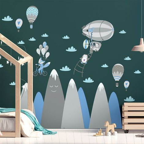 Stickers enfant montagnes scandinaves animaux libres 60 x 90 cm (1/5)