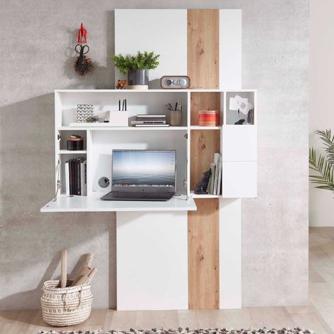 Secretaire Inovo 120cm 1 porte - blanc/chêne (1/5)