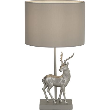 Searchlight Deer Lampada da tavolo in resina argentata e paralume in tessuto grigio (1/3)