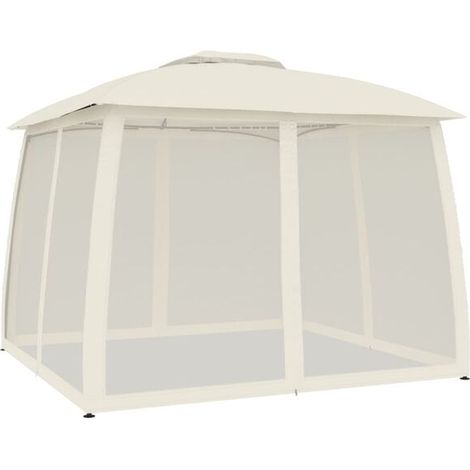 Un gazebo avec un toit à double paroi et des panneaux latéraux en treillis métallique beige (1/5)