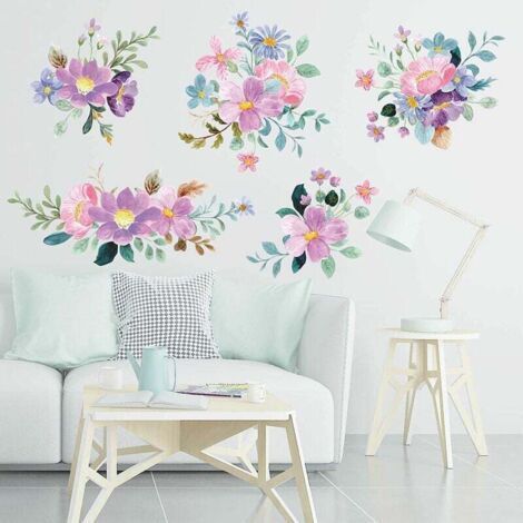 Stickers Stickers muraux fleurs, stickers muraux floraux colorés amovibles, stickers muraux fleurs pour filles chambre salon pépinière bureau à domicile enfants décoration de chambre de bébé (FX-E97) (1/5)