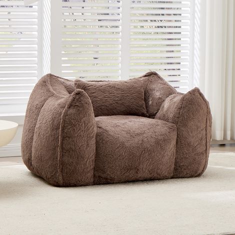 Fauteuil pouf géant avec coussin, en fausse fourrure, 123 x 97 x 73 cm, kaki HAVRYA (1/5)
