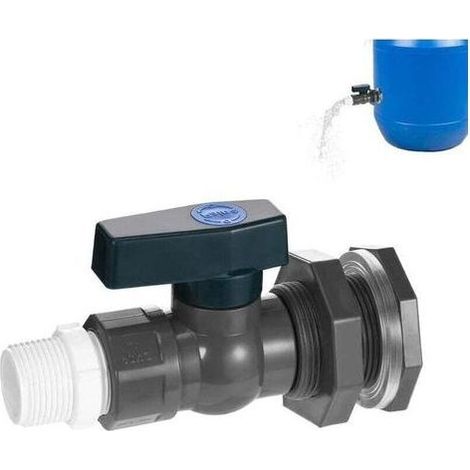 pair Robinet Récupérateur Eau Pluie 3/4\" Vanne PVC Raccord Cloison Adaptateur Tuyau Jardin Piscine Aquarium (1/4)
