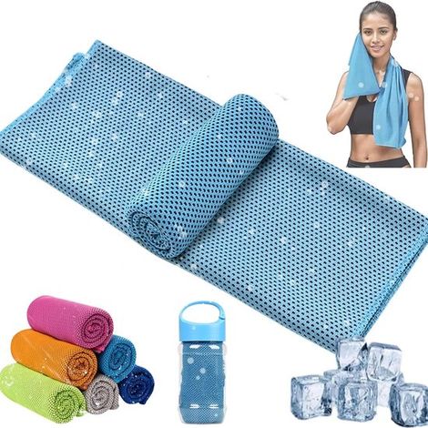 Serviette rafraîchissante, serviette glacée, serviette de fitness douce et respirante, utilisable sur le cou et le visage, châle d'entraînement rafraîchissant à séchage rapide (bleu) (1/5)
