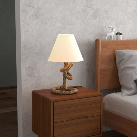 LED-Tischleuchte mit Metallfuß, Leinenseil und Stoffschirm, max. 40 W, Ø 28 x 45,5 cm, Braun und Beige