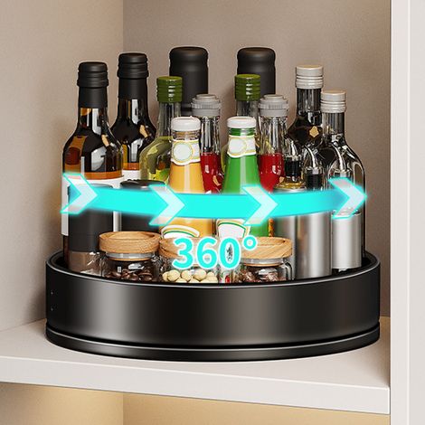Étagère à épices ronde rotative à 360°, plateau tournant à un seul niveau, organisateur d'épices pour la cuisine, noir, taille L (1/5)
