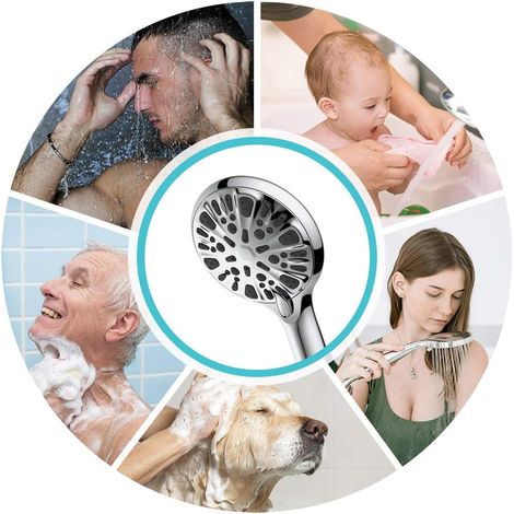 Pommeau de douche à main haute pression, 9 modes, économie d'eau, flexible (1/4)