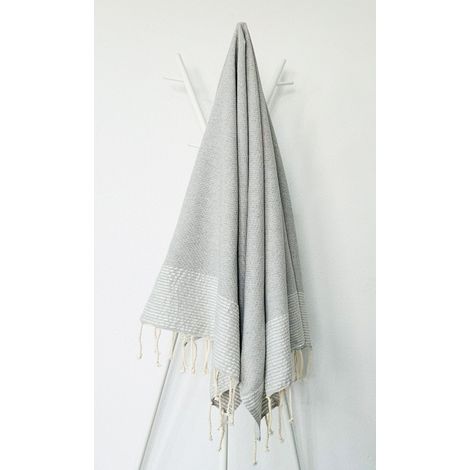 Fouta 100x200 Lilane gris argent - 100% coton - finition franges