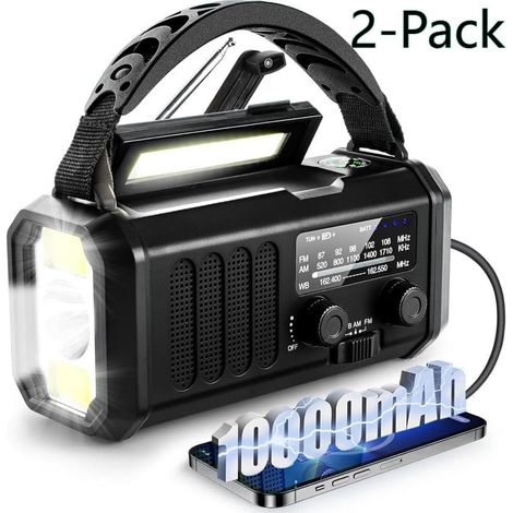 Filiyano – lampe torche LED – 1/2 radios d'urgence solaires à manivelle AM/FM NOAA, batterie externe 10 000 MAH, lampe torche LED, fonction SOS, kit