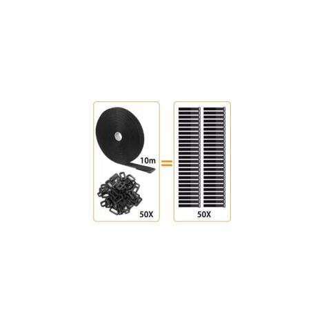 Bridas ajustables de 10 m con 50 bucles, longitud personalizable, color negro, reutilizables, con cierre de velcro - Crezuo