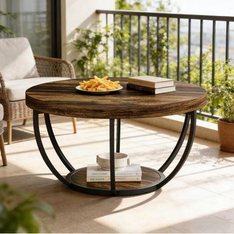 Tavolo rotondo a 2 livelli legno e metallo OKMYHOME (1/5)