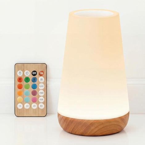 Veilleuse LED Tactile Rechargeable USB-C Base Bois 13 Couleurs Télécommande Minuterie 10x16cm (1/4)