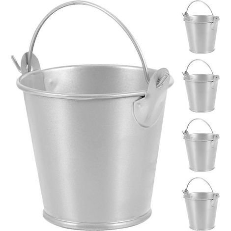 Set mit 5 kleinen Metalleimern mit Henkeln, Mini-Zinneimer für Gastgeschenke und Sukkulenten – 6,00 x 6,00 x 5,20 cm – Silber (1/4)