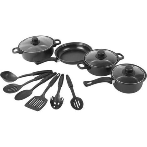 Set da cucina per esterni di alta qualità composto da 13 pezzi in ghisa: pentole, spatole, padelle antiaderenti, brocche per il latte, padelle e utensili da cucina in gres. (1/5)