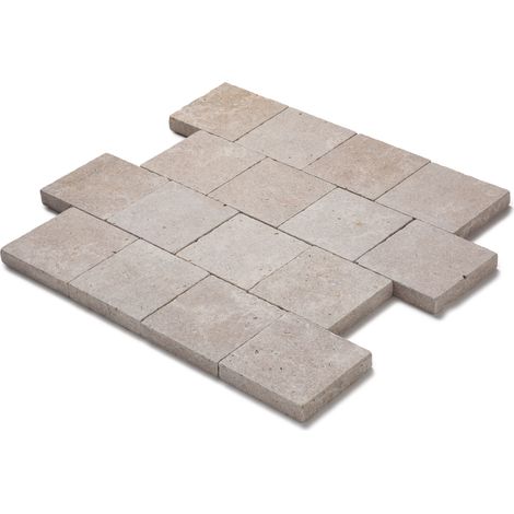 Pavé extérieur en pierre naturelle 15x15x3 cm – Couleur beige – Pour allées et terrasses – Résistant aux intempéries (1/5)