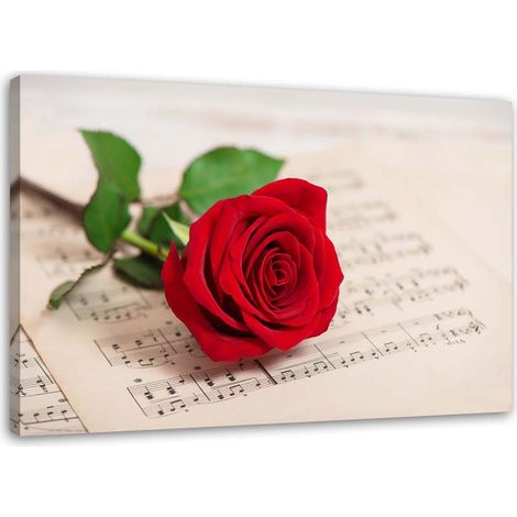 Tableau sur toile Fleur de rose rouge Musique 60x40 (1/5)