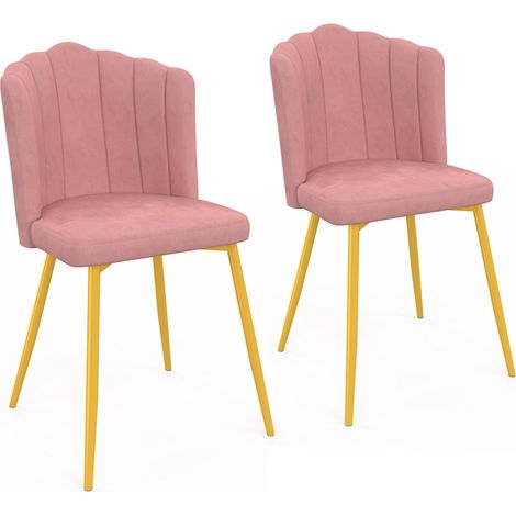 Idmarket – Lot de 2 chaises coquillage en velours rose – Dossier courbé – Pieds en métal doré – Confort optimal – Dimensions 48x55x79cm