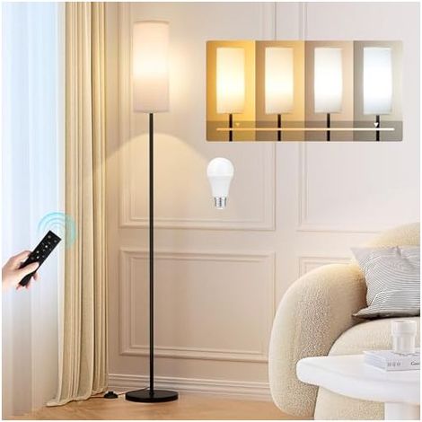 Moderne Stehlampe fürs Wohnzimmer, dimmbare Stehlampe mit Fernbedienung, 4 Farbtemperaturen, Leinenschirm, Vintage-Lampe für Wohnzimmer, Schlafzimmer, Büro (Leuchtmittel enthalten) (1/5)