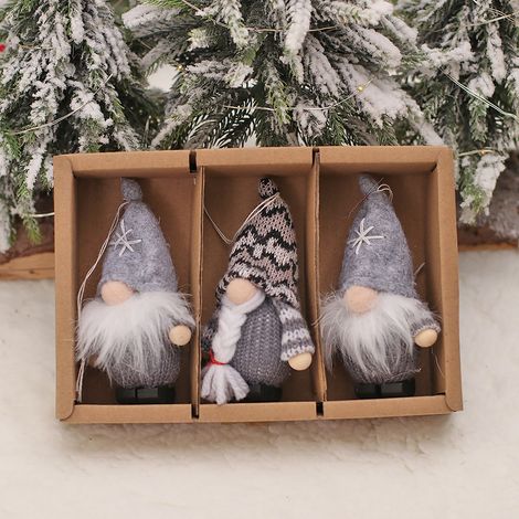 Set mit 3 Weihnachtswichteln aus Holz und Drahtgeflecht – Weihnachtsbaumschmuck – ca. 7,5 cm hoch – Geschenkbox (1/5)