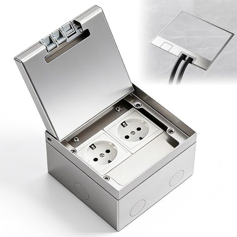 Bodensteckdose, 16 A AC250 V 4000 W, Edelstahl, wasserdicht, für den Einbau im Boden, Einbausteckdose, elektrische Bodendose für Küche, Wohnzimmer, Büro (2 (1/5)