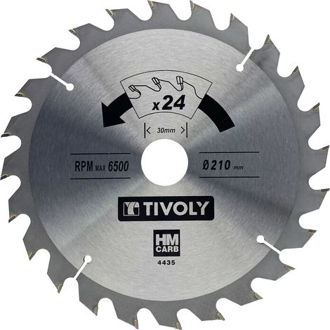 Tivoly • Lame de Scie Circulaire • Ø210mm • 24 Dents en Carbure • Sciage Rapide • Pour Scie Portative • Pour Découpe du Bois • Pour Découpe du Plâtre
