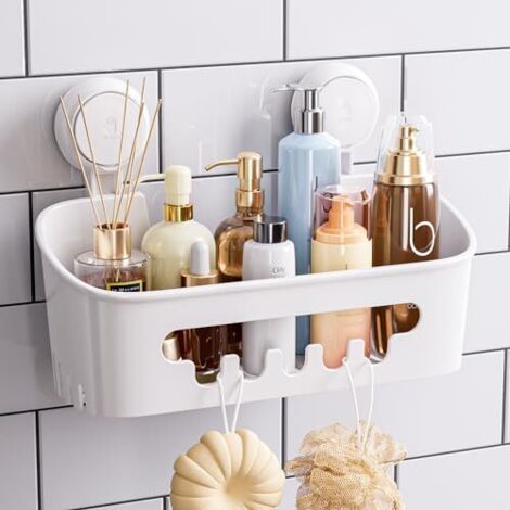 FENOPLASTICAÉtagère de douche robuste avec ventouse sous vide, panier de rangement amovible sans perçage pour shampoing et articles de toilette, organisateur de cuisine, salle de bain, chambre à couch (1/4)