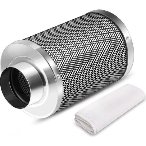 Filtre à charbon à air de 100 mm, filtre à carbone pour contrôle des odeurs, bride réversible, préfiltre inclus, kit d'accessoires pour laveur d'odeurs pour ventilateur tubulaire, tentes de (1/5)