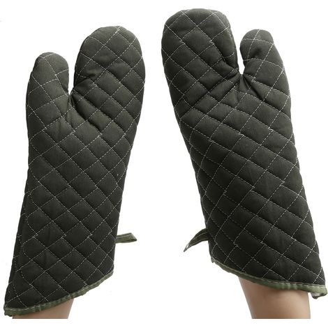 Grüne, dicke, hitzebeständige Backhandschuhe aus Baumwolle für Elektroöfen – Küchenzubehör