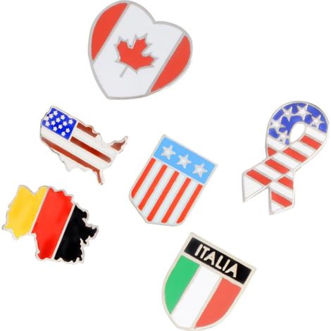 Broches Chic Uniques en Alliage Set de 6 Drapeaux Pays et Carte du Monde, Épingles à Poitrine pour Costume et Décoration (1/5)
