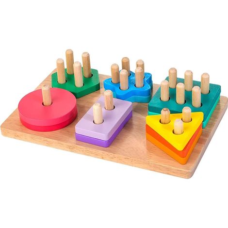 Jeu Montessori pour les enfants de 1 à 3 ans, jeu de tri et d'empilage en bois, puzzle à encastrer pour les bébés de plus de 12 mois (garçons et filles), ensemble de construction géométrique de 24 piè (1/5)