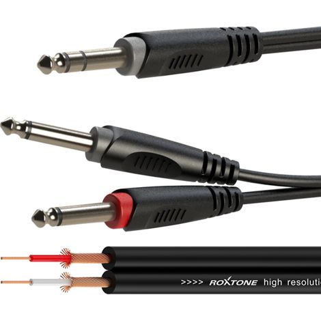Cable de audio con conector jack de 6,3 mm estéreo / 2 conectores jack de 6,3 mm mono de 1 m, marca Roxtone SAYC100L1 (1/5)