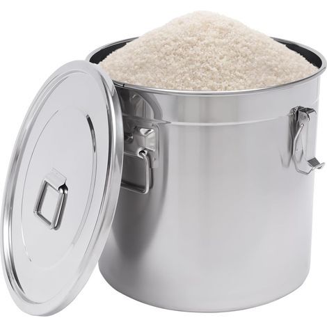 Seau en métal en acier inoxydable 304 avec couvercle - 33 l - Seau de cuisine - Seau à céréales - Bidon hermétique en acier inoxydable - Seau de cuisine (1/5)