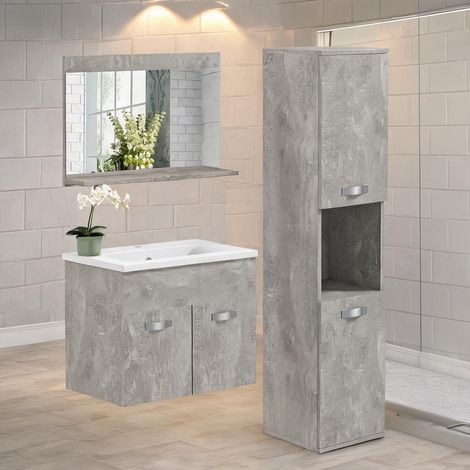 Ensemble de meubles de salle de bain 3 pièces à suspendre gris (1/5)