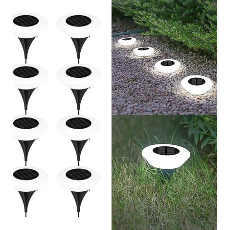 (Blanc - Lot de 8) Lampes solaires d'extérieur LED 360° étanches IP65 avec interrupteur marche/arrêt, compatibles avec jardin, cour, allée, terrasse (1/5)