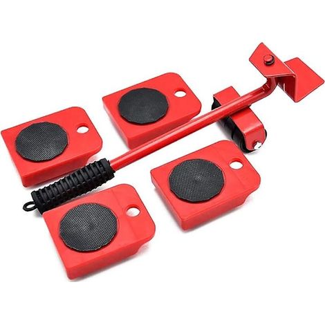 Kit de déplacement pour meubles lourds, roulettes mobiles pour mobilier, système de levage et manœuvre supportant jusqu'à 150 kg, 1 barre de levage et 4 pièces. (1/5)