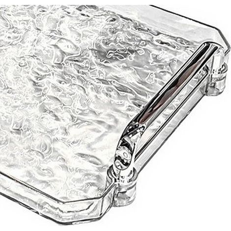 Rectangular clear plastic storage tray with handle for office, bar, fruit display, silver, 45 x 25 cm (large) (1/5)