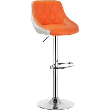 WOLTU 1 Pz Sgabello da Bar Sedia Cucina Imbottita Girevole in Metallo e Ecopelle Arancione+Bianco (1/5)