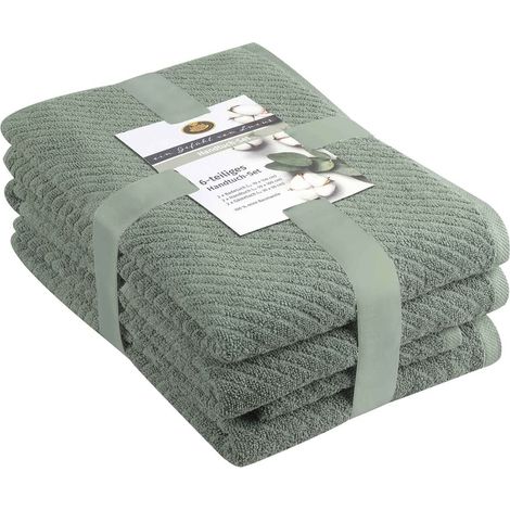 Set Serviette Éponge, 2 Serviettes (50 x 100 cm), 2 Serviettes de douche (70 x 140 cm) et 2 serviettes pour invités (30 x 50 cm), 100% Coton, 480 g/m² - Jade (1/5)