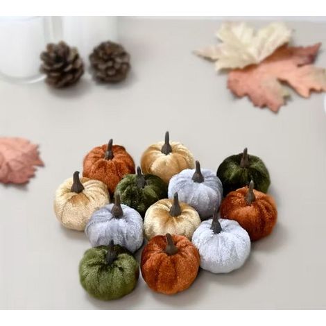 Lot de 12 mini citrouilles artificielles - Mousse et fausse fourrure - Pour Halloween et automne - Décoration de table (1/5)