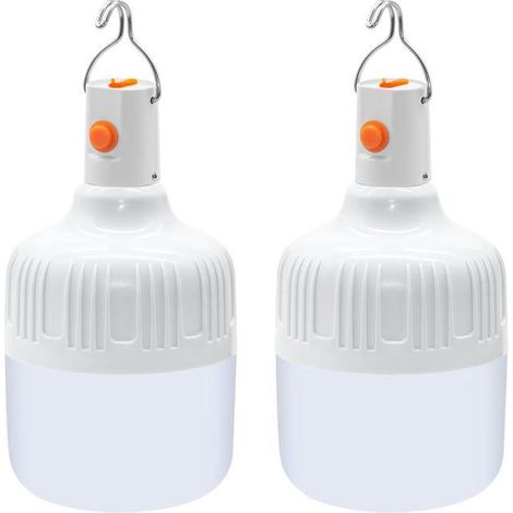 Lot de 2 lampes de camping à LED rechargeables par USB, alimentées par batterie, avec crochet, ampoule portable à intensité variable et 3 modes (SKU produit : 96652652 SKU Offre : mkh25.7.15-14) (1/5)