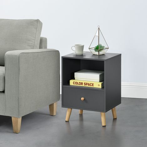 Comodino Sundsvall con Cassetto - Grigio Scuro [en.casa] (1/5)