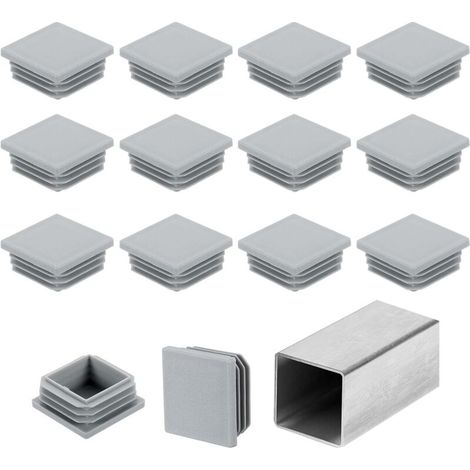 Lot de 16 embouts carrés de 40 mm, bouchons en plastique pour tubes métalliques, pieds de chaise, table, étagères, meubles, gris (1/5)
