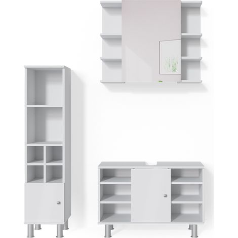 Set mobili bagno Fynn, Bianco, 3 pezzi, base 80 cm, Vicco
