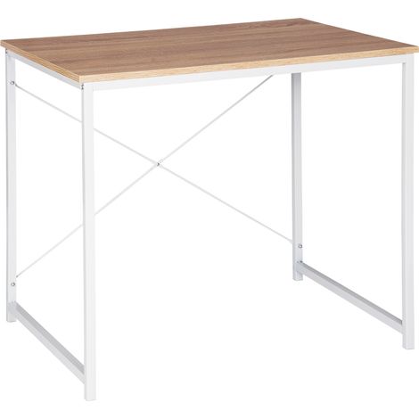 WOLTU Bureau d’ordinateur, Table de bureau en bois et acier, Table de travail, 80x60x75 cm, Blanc + chêne clair (1/5)