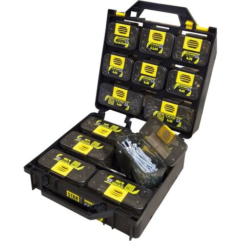 Nordlinger – Coffret de 1350 vis bois aggloméré torx acier zingué – 14 étuis rechargeables – Applications bois et mélaminé – Rangement optimisé