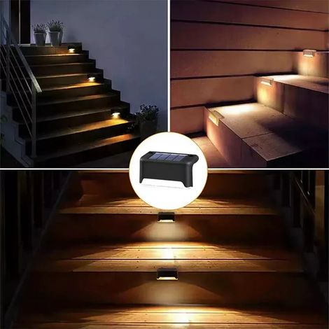 (Lot de 4 - Lumière chaude noire) Lampes solaires LED étanches pour terrasse, escaliers, clôture, jardin, patio et allée. (1/5)
