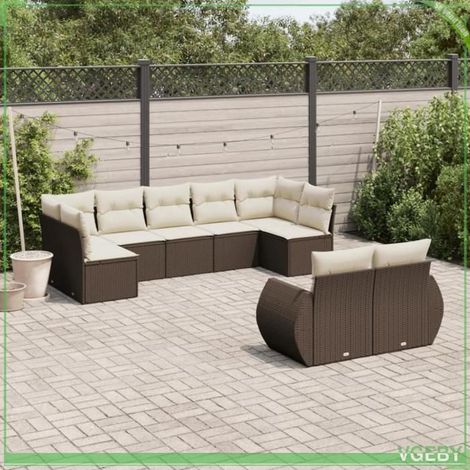 Salon de jardin - FAF7291712421150 - Résine tressée marron - Rangements avec sacs étanches - Coussins déhoussables (1/3)