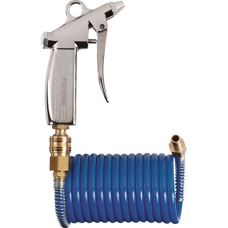 Juego  de manguera  espiral-pistola ID  6mm AD 8mm  L.2,5m azul Acople  DN 7,2 TECWERK (1/3)
